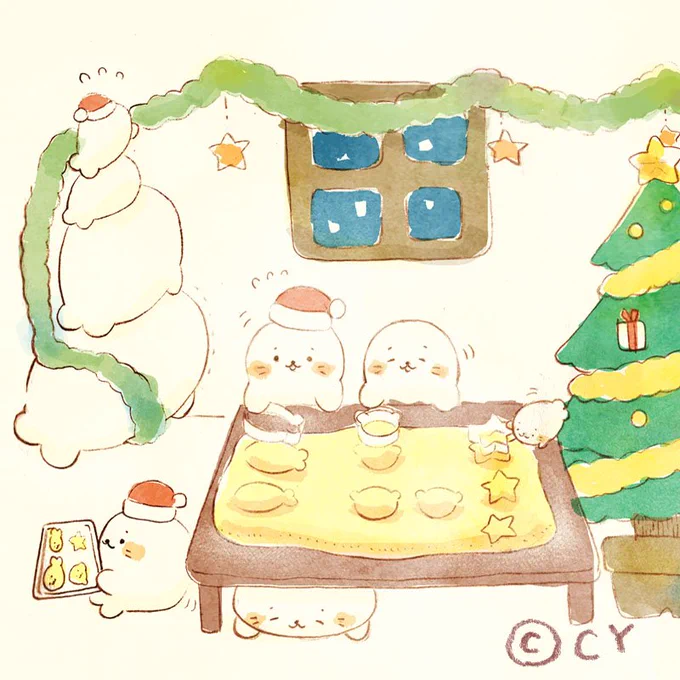 ( =^ω^= )∩『わくわく～』 #クッキー作り #飾り付け #クリスマスの準備 #sirotan #しろたん #今日のらくがき 