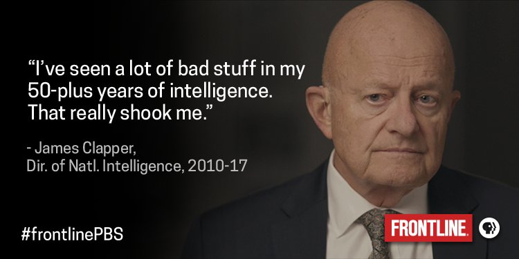 frontlinepbs's tweet photo. James Clapper, director of national intelligence from 2010 to 2017, said he "reacted viscerally" to CIA evidence about Putin's involvement in U.S. election interference. https://t.co/syjm6jOYW6 #frontlinePBS https://t.co/38uHhqdwqw