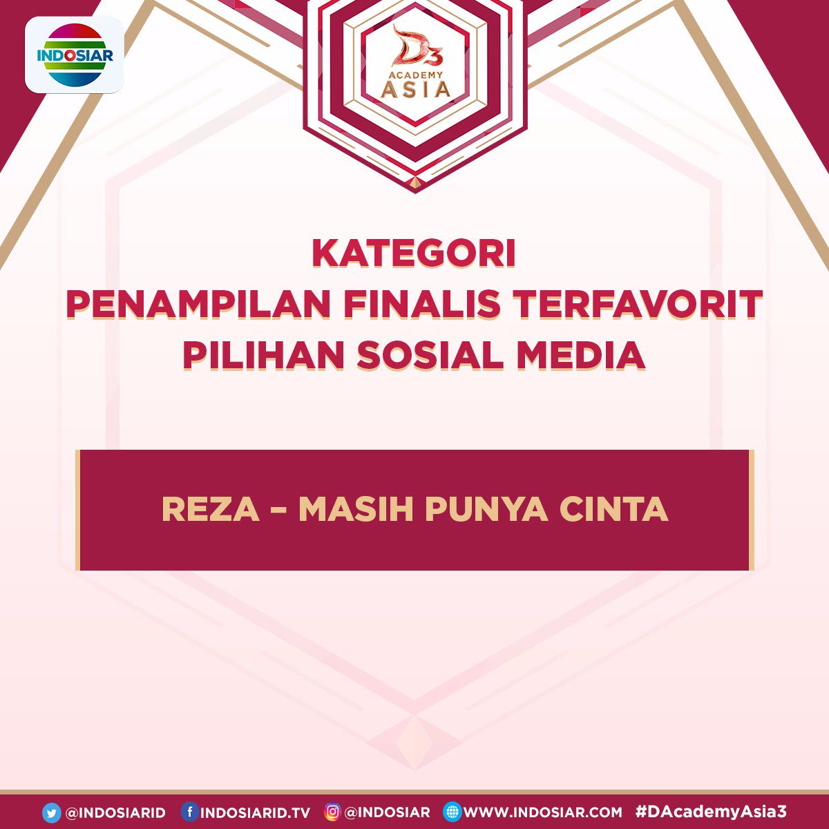 Ayo dukung Reza - Masih Punya Cinta sebagai Penampilan Finalis Terfavorit Pilihan Sosial Media, dengan cara tweet #DAA3(spasi)Penampilan8

Voting akan ditutup hari ini, pukul 17.00 WIB