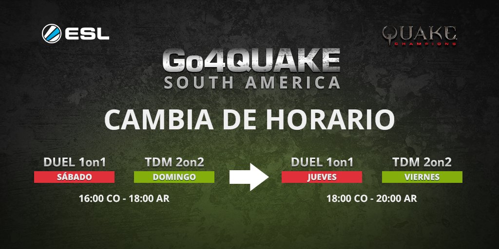 ESLlatam's tweet photo. Información que cura 📣
¡Hemos movido #Go4Quake para que todos puedan participar!
Duel ➡️ https://t.co/KEe2qBnXzJ
TDM ➡️ https://t.co/tY9YUcugk7 https://t.co/HP4U4SQNB0