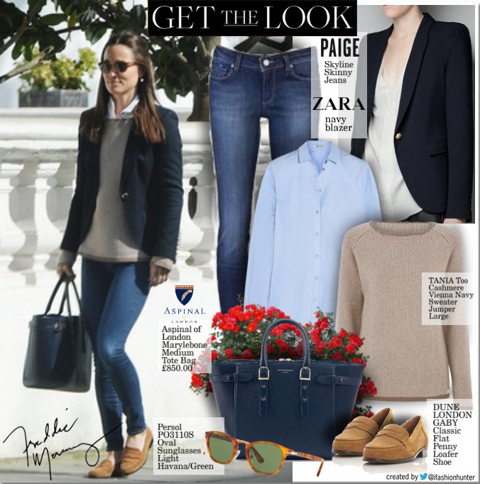 Get the look of #PippaMiddleton | April 7, 2017 in #ZARA <a href="/zara/">ZARA</a> #PAIGE <a href="/paige/">paige</a> #TANIA <a href="/taniacashmere/">Tania Cashmere</a> #AspinalLondon <a href="/aspinaloflondon/">Aspinaloflondon</a> #DuneLondon @dune_london #Persol <a href="/persol/">Persol Eyewear</a> #PippaMatthews