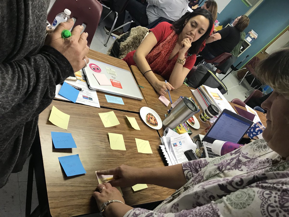 sberub_berube's tweet photo. Grade 5 teachers reflect on practices with a card sort and identify areas of focus for our next PLC meeting. @neisd @lead4ward #neisd5math https://t.co/ZF5n0YSPAf