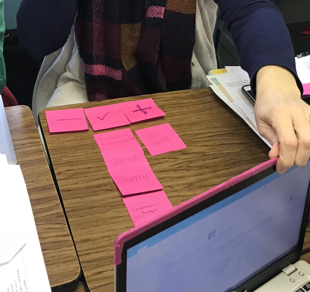 sberub_berube's tweet photo. Grade 5 teachers reflect on practices with a card sort and identify areas of focus for our next PLC meeting. @neisd @lead4ward #neisd5math https://t.co/ZF5n0YSPAf