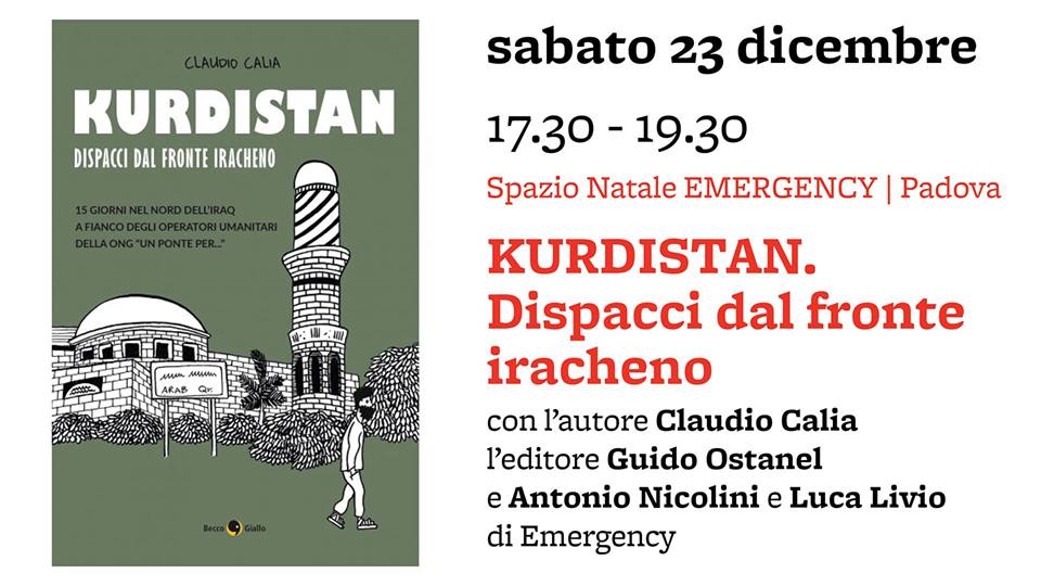 Sabato ultima #presentazione prima di #Natale per "#Kurdistan. Dispacci dal fronte iracheno", il nuovo libro di #graphicjournalism di Claudio <a href="/nuvoleonline/">Claudio Calia</a> Calia.
Ci vediamo allo Spazio Natale #Emergency a #Padova!