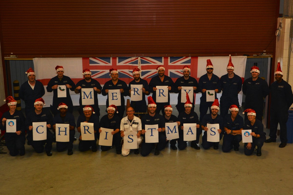 DefenceOps's tweet photo. A very #MerryChristmas from the @RoyalNavy and all the crew from the fleet support unit ship deployed on operations over #Christmas in the middle east https://t.co/kZXYTlqrjR