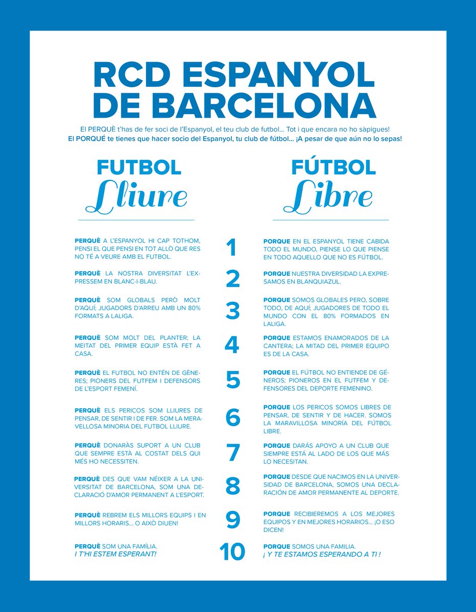 RCDEspanyol's tweet photo. Campanya d'abonaments 2a volta:

- Estalvi del 40% en totes les localitats.

- Estalvi del 50% en totes les zones de l'#RCDE Stadium per Júniors.

- Carnets Infantils tenen un preu de 50€, suposa un estalvi del 70 al 75% a la T. Presidencial.

+ Info: https://t.co/mRLNgv4DFY https://t.co/cCz5aDsJCd