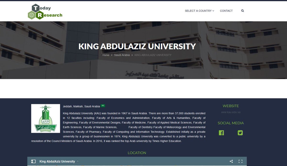 today_research's tweet photo. Presentation of King Abdulaziz University (#KAU), founded in 1967 in #SaudiArabia. 12 faculties including. It was  ranked the top #Arab #university by #TimesHigherEducation.

#TodayResearch >check out the webpage https://t.co/Zfe6mcdYL3

#DataSharing #PhDLife  #ScienceWorld https://t.co/sTKUCALvpn