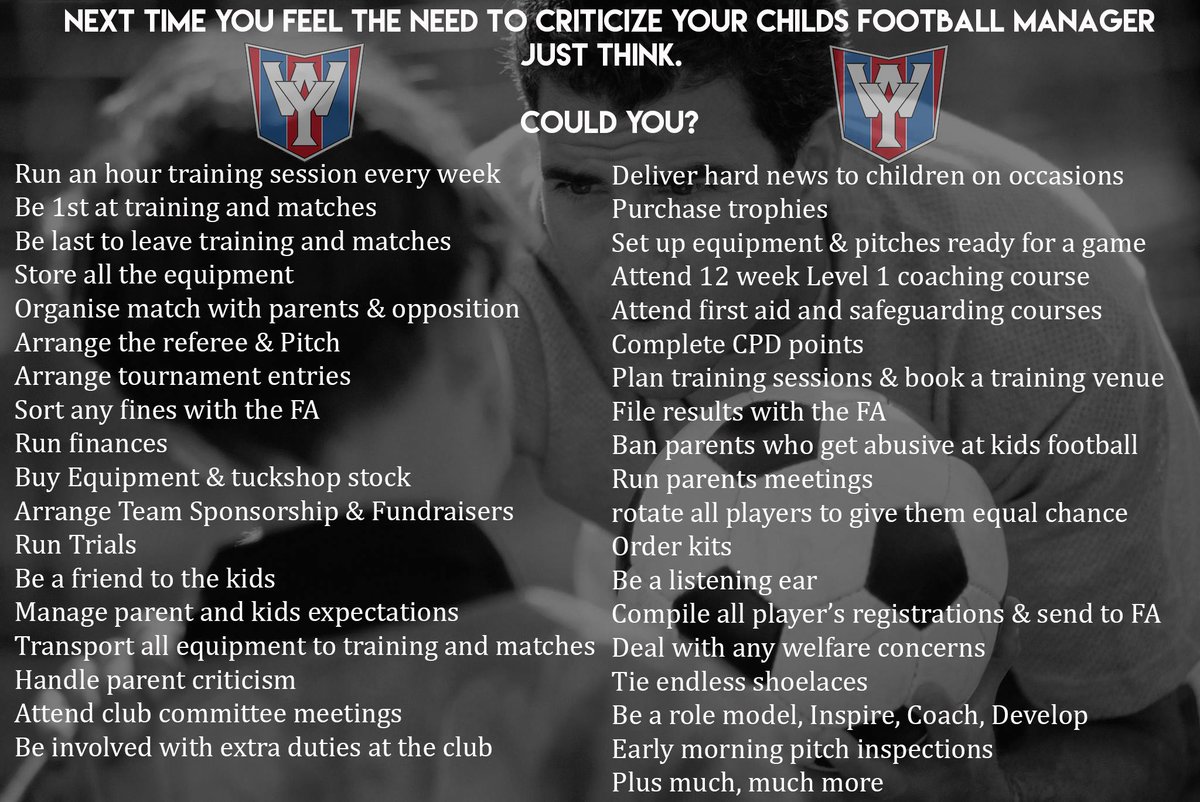 Next time you decide to criticise your junior football coach, remember the following.  Instead, why not wish them a Happy Christmas and let them know what a good job they are doing (As a volunteer).

Happy Christmas everyone from all at WYJFC.