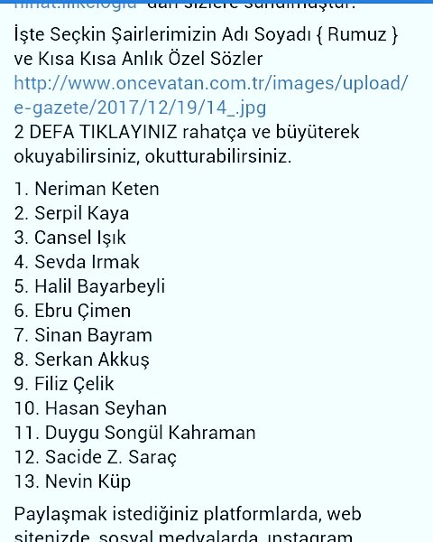 Önce vatan gazetesinde gururlarımız yazarlarımız ülkece. 13 sırada can ablamız da aralarında güzel sözlerle bu ay da <a href="/nevinkup/">nevin küp şair/yazar</a> <a href="/MKAgen_c/">Mehmetçik #ÖnceVatan</a>  <a href="/nceVatanm1/">🇹🇷ÖnceVatanım 🇹🇷</a>  <a href="/Vatan/">Vatan</a>  <a href="/mutlu_ruhh/">S. Akyol - Meleğmsin</a>