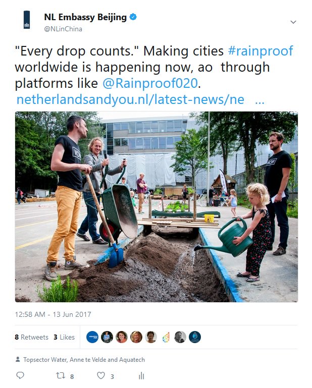 NLinChina's tweet photo. Another important topic for #KingdomNL is #water. Whether it is about #watermanagement, creating #rainproof cities, cooperation on #spongecities, visiting #AIWW or #savingwater methods. For #NLin2017, @AnneteVelde &amp; #IENM in China worked on many events and activities! https://t.co/H47ntVQ5Fc