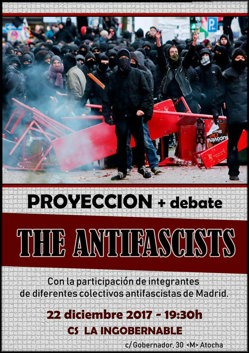 El próximo viernes 22 desde las 19:30 proyección del documental "The Antifascists" y posterior debate en <a href="/CSIngobernable/">La Ingobernable</a>