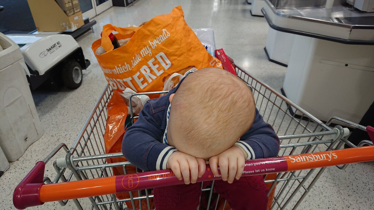 JasonHewer's tweet photo. Christmas shopping is just too much for some @sainsburys #adventurebaby https://t.co/GsfkVHVV2I
