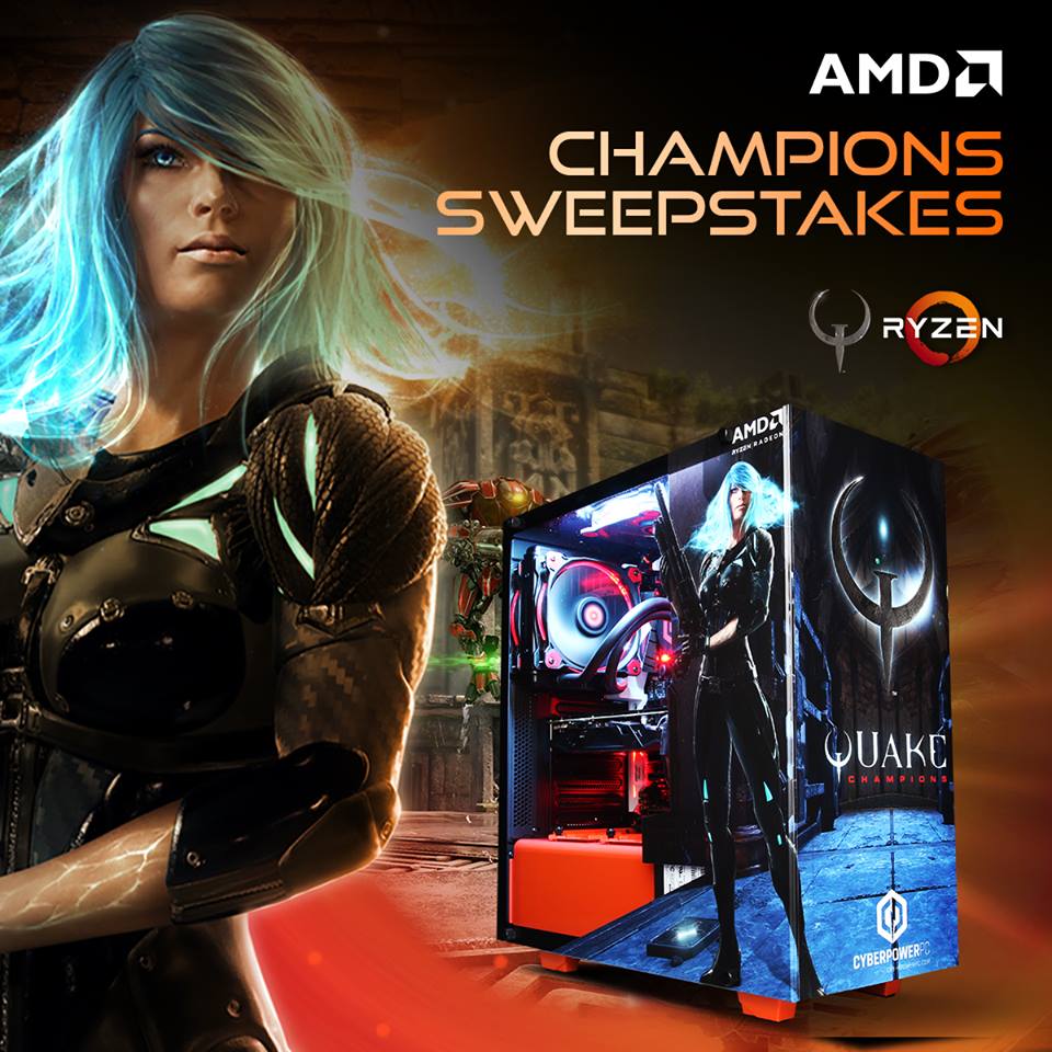 Newegg's tweet photo. It's the final day of the @AMD Champions Sweepstakes!

1 LUCKY fan will win this @CYBERPOWERPC @AMDRyzen 7 limited edition gaming PC (value $2,449.99), &amp; others will get gear from @Bethesda @AMDGaming #SAPPHIRE &amp; @msiUSA.

Enter by 11:59PM PT 12/20/17 ► https://t.co/TllRpE9i0Y https://t.co/pWaJtWv5IE