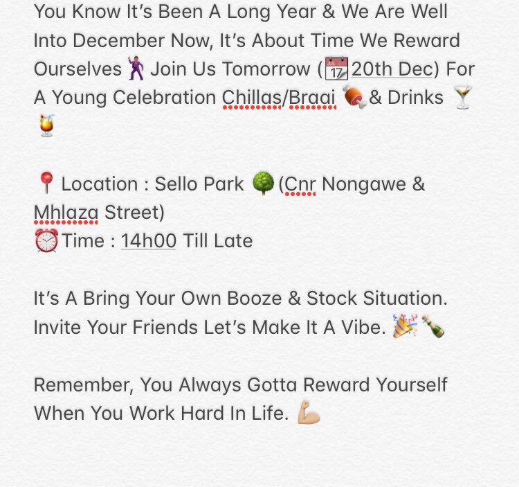 Czar_Mo's tweet photo. Are You In The South ? Not Doing Much Today ? Looking For A Vibe ? Join Us Later Nyana &amp; Invite Your Friends Let's Have A Chilled December Vibe. #SelloPark🍃🍃🍃 https://t.co/mTQcOvdOBG