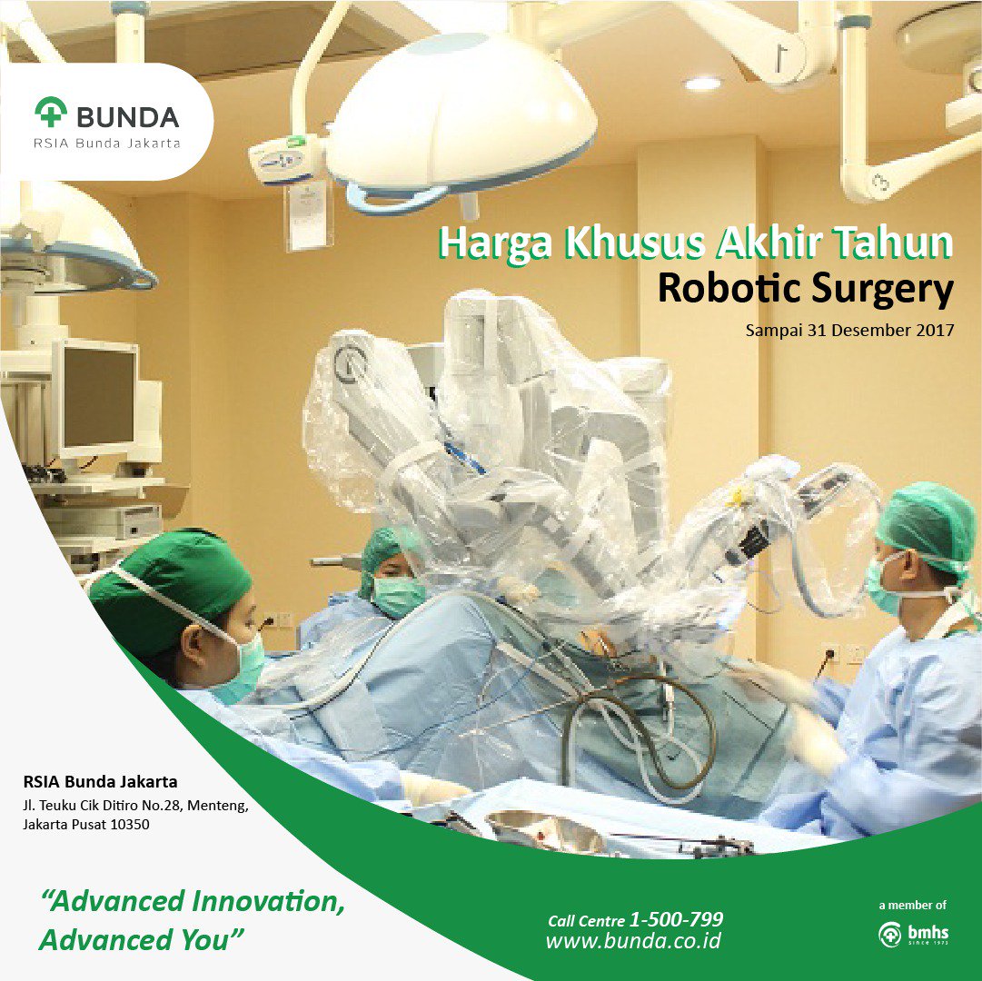HARGA KHUSUS AKHIR TAHUN Robotic Surgery! Hanya sampai 31 Desember 2017, Anda bisa mencoba teknologi Laparoscopy Robotic yaitu sebuah terobosan pembedahan yang dilakukan oleh sistem robot, yang dilakukan manusia dengan minimal resiko. Hub  1500 799 #AdaDiBunda #RSIABundaJakarta