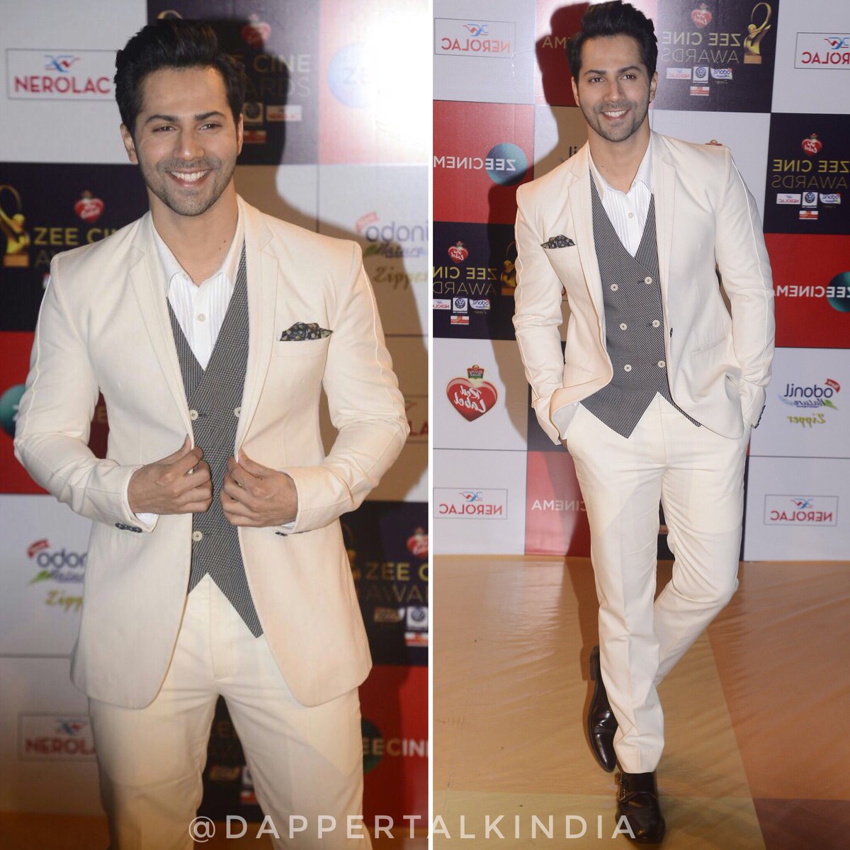 dappertalkindia's tweet photo. #VarunDhawan in @SSHOMME for #ZeeCineAwards last night. Styled by @archanaSC. @Varun_dvn https://t.co/WnbB3eNDkA