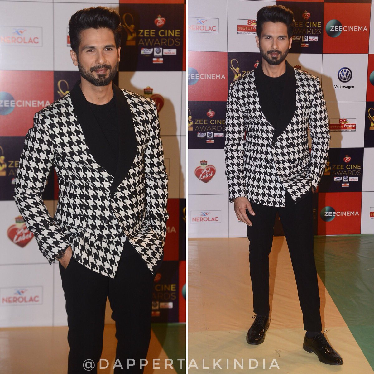 dappertalkindia's tweet photo. We quite like #ShahidKapoor’s houndstooth blazer. #KarrtikD @shahidkapoor @anishajain_23 #StyleCell https://t.co/j7ZaHnMOYV