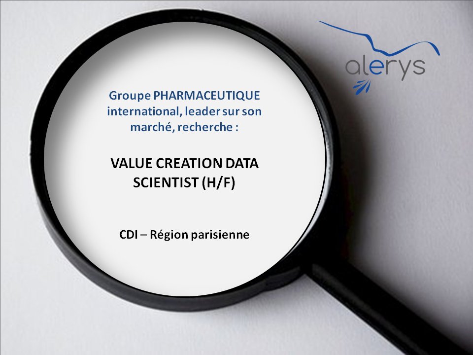 Alerys_RH's tweet photo. Recrutement Value Creation Data Scientist via @Alerys_RH https://t.co/Dbja94y5fU #DataScience #CDI #industriepharmaceutique #analyse #gestion https://t.co/GMVC2ypkmU