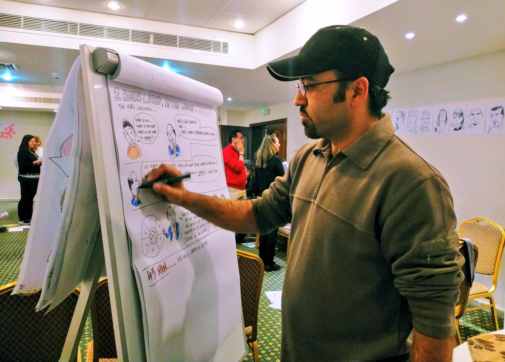 AnnaLodeserto's tweet photo. Graphic facilitation ~ Jordan style #RecogniseIt #YouthWork @SALTOeuromed @EUErasmusPlus ~ many thanks to the visual #comics artist #EhabHamad for his nice creative work! https://t.co/Fa4BPc7biB