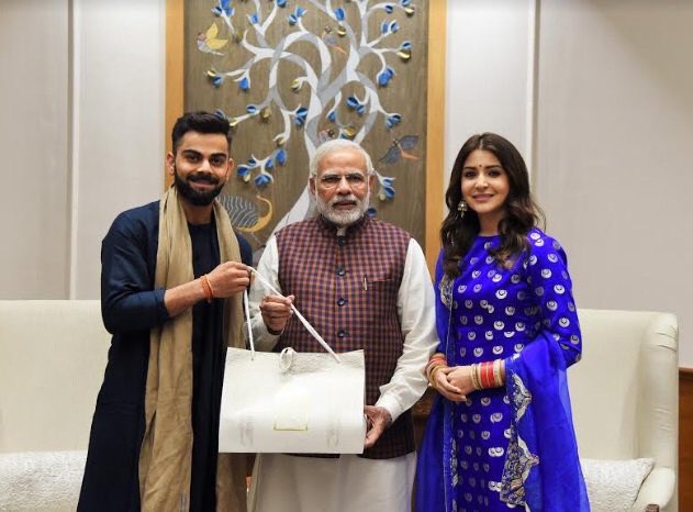  @AnushkaSharma,  @imVkohli & Vikas with PM  @narendramodi this evening   #Virushka  #VirushkaWedding