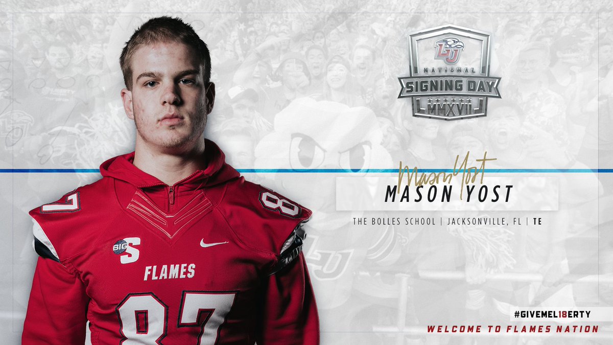 LibertyFootball's tweet photo. Jacksonville, FL product is the newest member of the #PunisherCrew!

Welcome to the family @yost_mason 

#GiveMeL18ERTY 🔥🔥 https://t.co/KO6PXDZ9bB