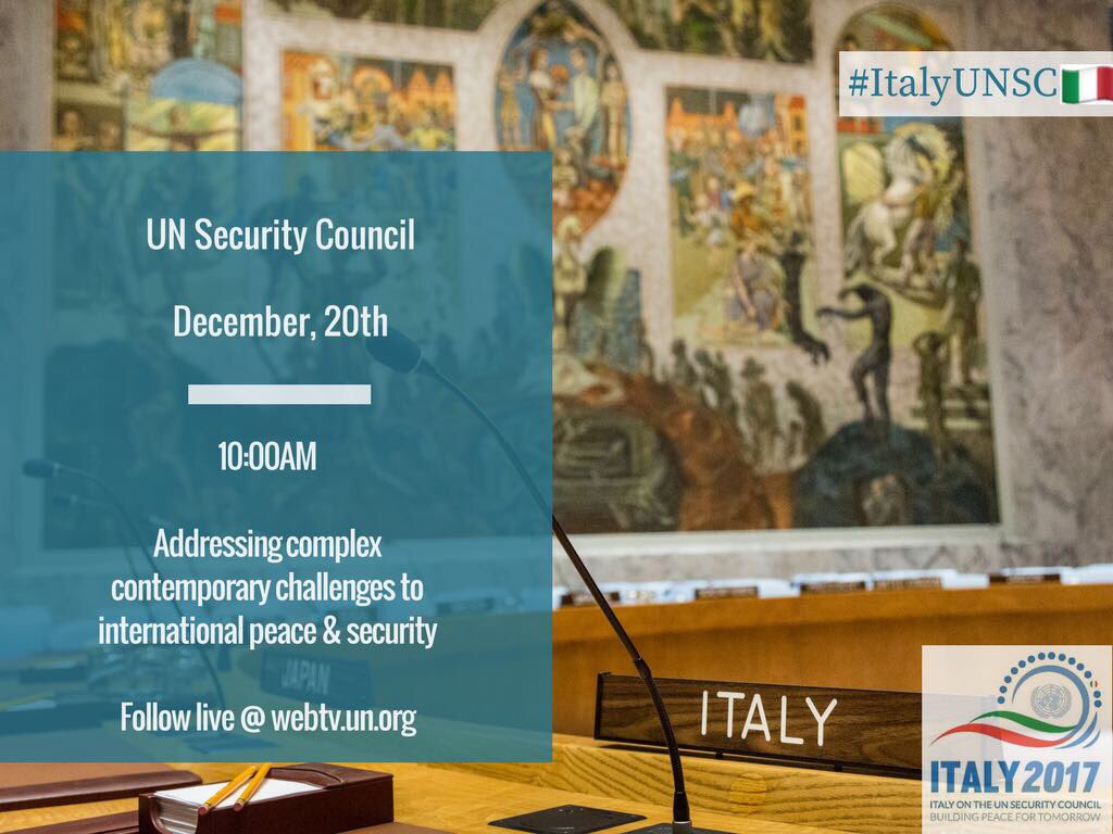 ItalyUN_NY's tweet photo. #UNSC

Today 10:00am

Open debate on addressing complex contemporary
challenges to international peace &amp; security with #UNSG @antonioguterres

Watch live @ https://t.co/Shjn60kFNy

#ItalyUNSC https://t.co/p8yd3r0a3P
