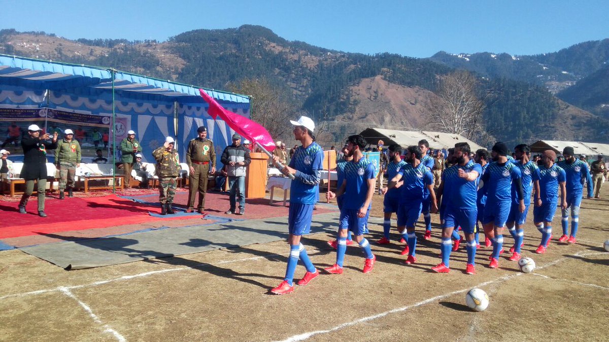 crpfindia's tweet photo. 8 Teams will #ClashForTheCup in Degree College Ground of beautiful Bhaderwah of Doda. Glimpse of Football Tournament Opening Ceremony. #33Bn channelizing youth towards prosperity. https://t.co/BlomexFqcY