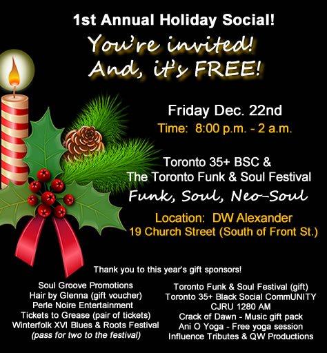 aboutthefunk's tweet photo. #toronto #funk #soul FREE ---
 Toronto Funk &amp; Soul &amp; Black Social CommUNITY meetup group 1st Annual Holiday Social!  Fri. Dec. 22nd at DW Alexander Have fun, win prizes, groove to funk, soul &amp; neo-soul! It all starts at 8 p.m.! See you there! https://t.co/Sjum4BDFtc
