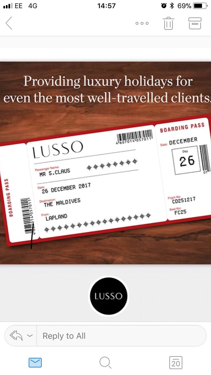 nathcollins1's tweet photo. My favourite Christmas email message so far @LussoTravel @GarethHulmston Lovely to see you earlier. Many thanks for the gifts for the @rb_collection team. https://t.co/iEnDjiqMb3