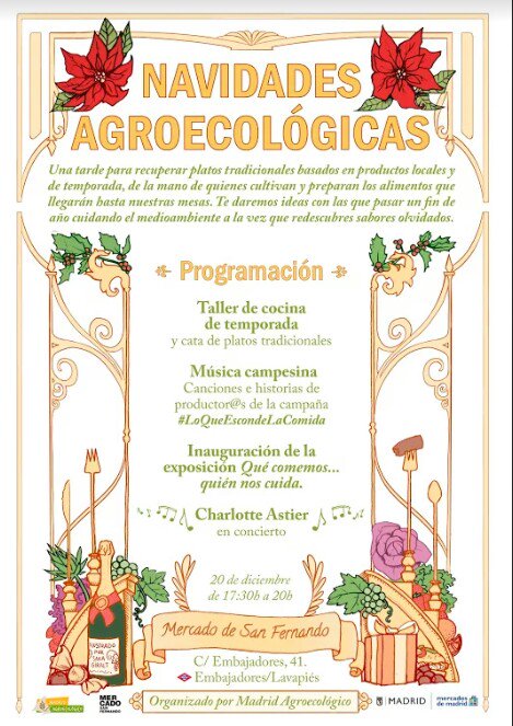 Recuerda que hoy a las 17.30 en el mercado de San Fernando (m. Embajadores) tenemos taller de cocina, concierto, y exposición. No faltes!