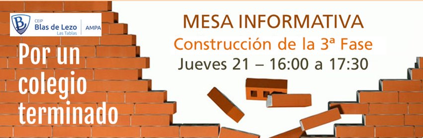 Sabes que nuestro cole sigue en construcción?  🚧🚧 ya vamos por la TERCERA FASE! 😲Acércate mañana a nuestra mesa informativa y charlamos sobre la situación <a href="/R_vanGrieken/">Rafael van Grieken Salvador</a>  #ElenaMarroigIbarra #CoralBaezOtermin #ObrasBlasdeLezo #LasTablas #noalaconstruccionporfases
