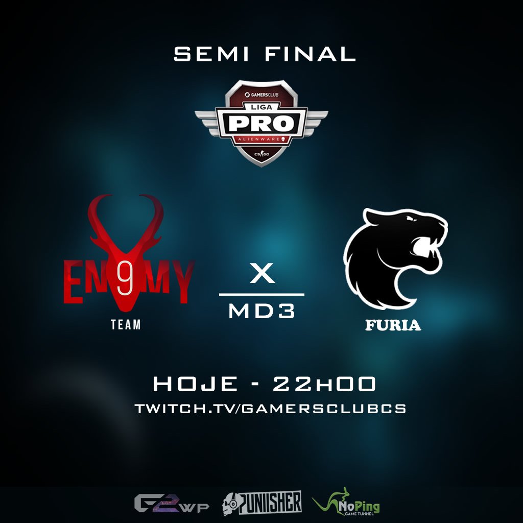 En9myTeam's tweet photo. SEMI FINAL!!
Hoje enfrentaremos a @furiagg em uma MD3 na luta para garantir a vaga na final! A transmissão será ao vivo as 22h00 no canal: https://t.co/O4GWoMC79c
#GoEn9my https://t.co/629ucoJSU5