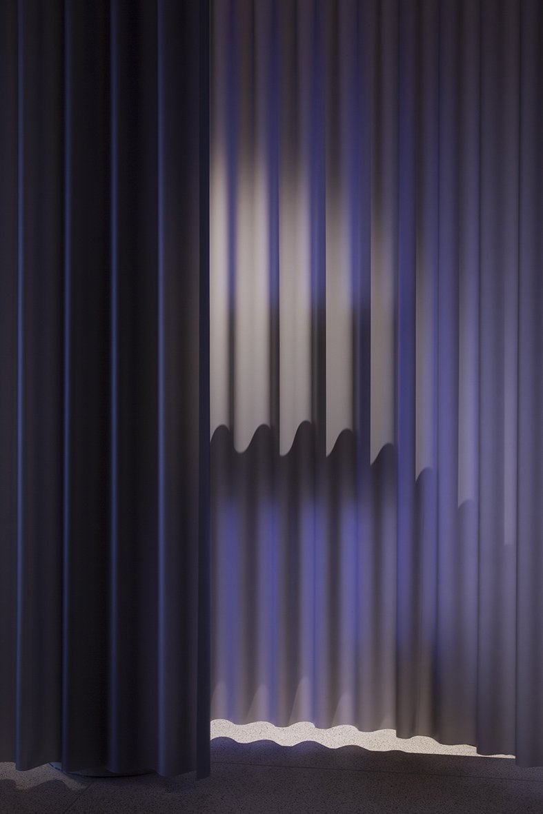 SamJacobStudio's tweet photo. Some highlights of our work this year: Fear &amp; Love at the Design Museum curated by Justin McGuirk closed in April. Our design created a soft baroque plan where curtains of varying material and transparency formed different spaces and atmospheres. Graphic design by OKRM. https://t.co/Ga4Zff8uOv