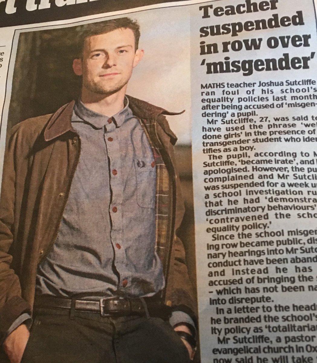 geoffreyMyers1's tweet photo. Maths Teacher #JoshuaSutcliffe suspended by his school for saying “well done girls” to his class where a trans girls was present who identifies as a boy now plans to go to Tribunal. #PoliticalCorrectness or #Reasonableexpectation ?😍 https://t.co/QUdoOmdI0c