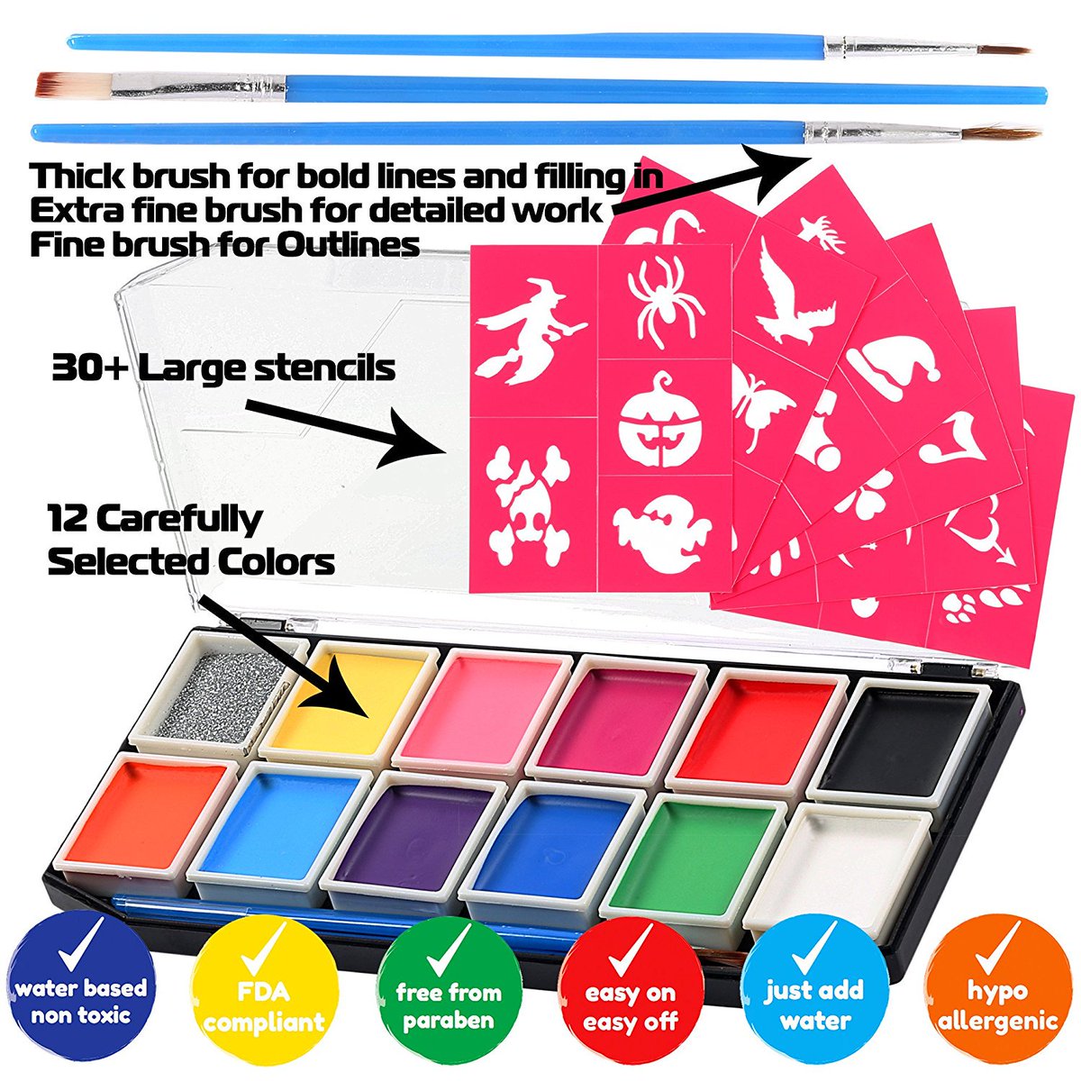 WingFacePaints's tweet photo. Best Body Face Painting Kits |  FacePaint Kit For Kids #FacePaint 12Color Palette # FdaCompliant #NonToxic - https://t.co/VpRqm7JwOd https://t.co/zM1QylMTpS