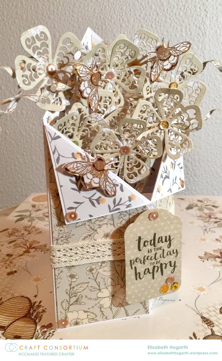 CraftCltd's tweet photo. We absolutely adore how the little stamped bees are buzzing around the  beautiful die cut flowers in this design by Elisabeth Hogarth! Such a  great idea! #craftconsortium #CCMakes #Crafter #crafting #cardmaking #scrapbooking https://t.co/EergcJjrHL