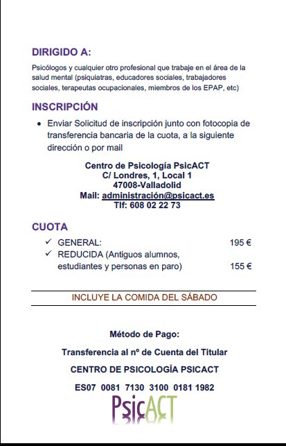 Desde PsicACT os dejamos la información del primer curso de Terapia de Aceptación y Compromiso de la 7ª edición de formación para el 26 y 27 de Enero. Impartido por <a href="/CarlosFcoSalgad/">Carlos Fco Salgado</a>