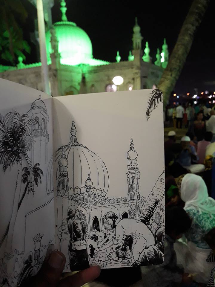 girishmalap's tweet photo. Weekend Sketching 
 @ Haji Ali Dargah, worli
 #Sketching #Sketchbook #Sunday  #HajiAliDargah #Worli #UrbanSketchers #UrbanSketching #Architecture #Moleskine #penAndInk #PentelBrushPen #Travel #Mumbai https://t.co/zoqdcmyjo9
