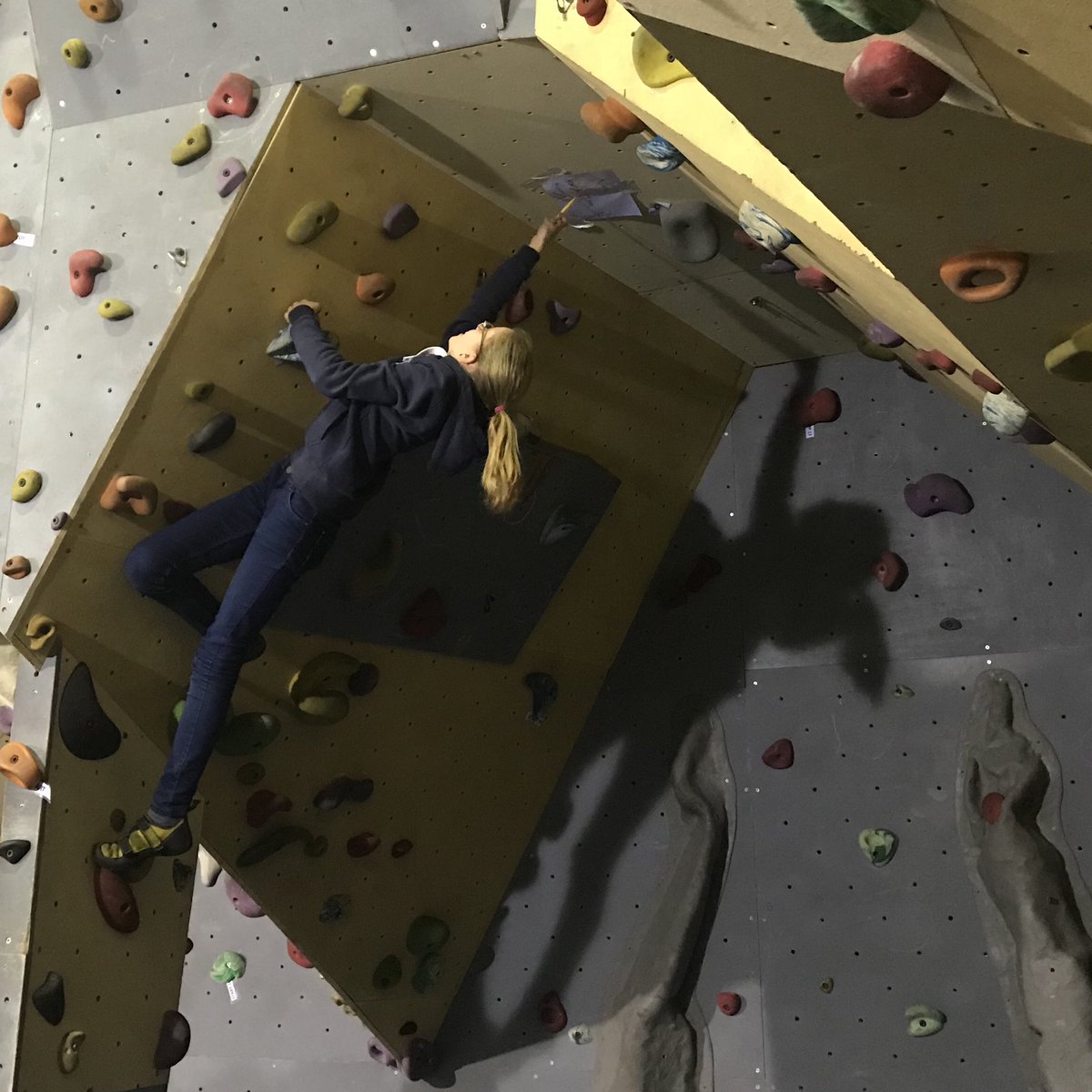 MsEmilySchafer's tweet photo. When students forget to put their names on their papers, send them to the climbing gym for practice! #mslearns https://t.co/7YQyrE4sqi
