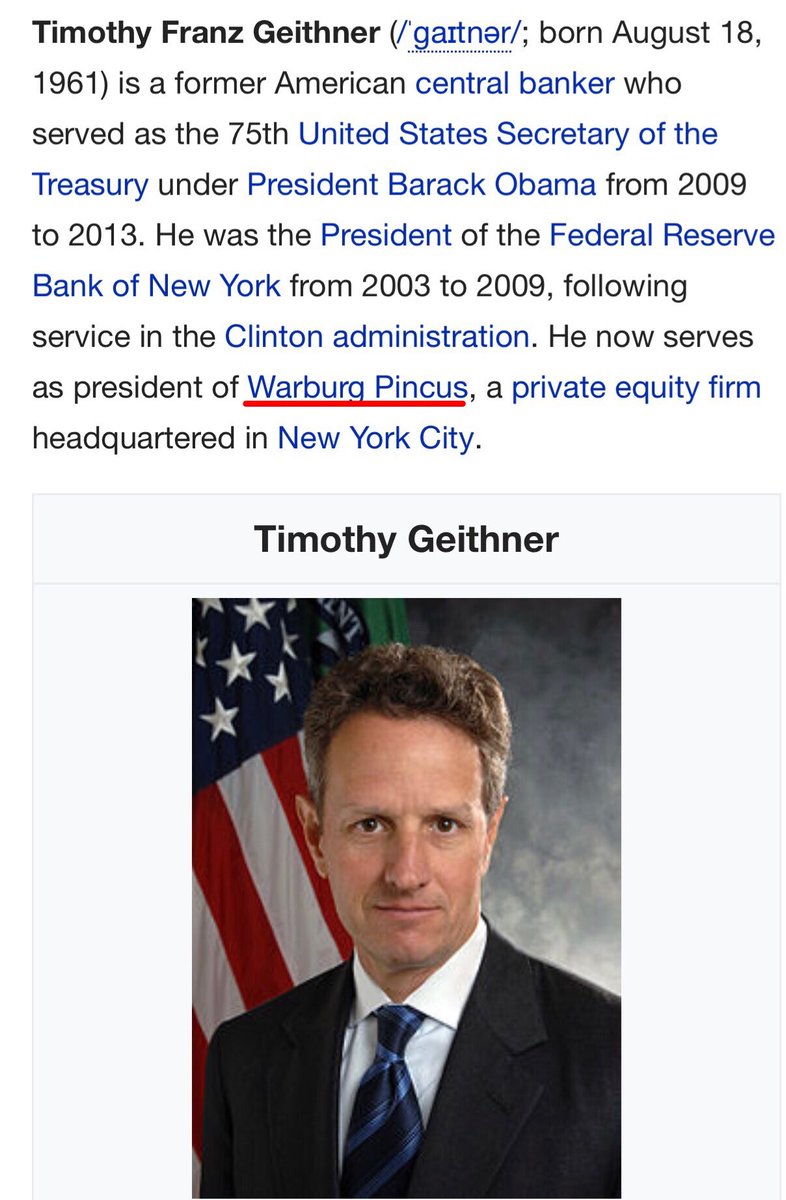 (14) Per the guidance of  @Imperator_Rex3 the original lump sum of financing to kick off  #Crowdstrike came from Warburg Pincus aka Timothy Geithner.