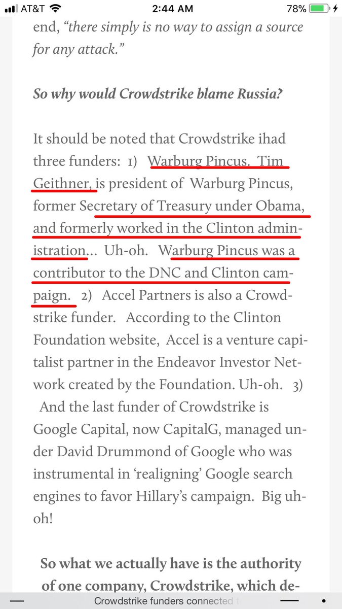(14) Per the guidance of  @Imperator_Rex3 the original lump sum of financing to kick off  #Crowdstrike came from Warburg Pincus aka Timothy Geithner.