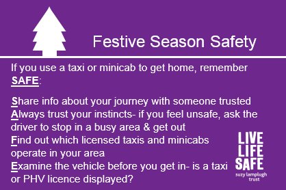 live_life_safe's tweet photo. If you've got that #FridayFeeling & you're ready to celebrate #Christmas, check out our third festive #personalsafety tip on #taxis and #minicabs
#CountdowntoChristmas #StaySafeThisChristmas #KnowYourRides #LastDay #3days https://t.co/D9yBtqTXYE