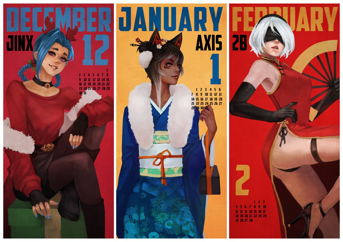 Waifu Calendar 2018 Dec Jan Feb
The winter seasons are done, I'll be finishing up the spring ones Friday!
I'll also be fine tuning the background text after I finish all 12.  ( ͡ ͡° ͜ ʖ ͡ ͡°) 
patreon.com/posts/15976284