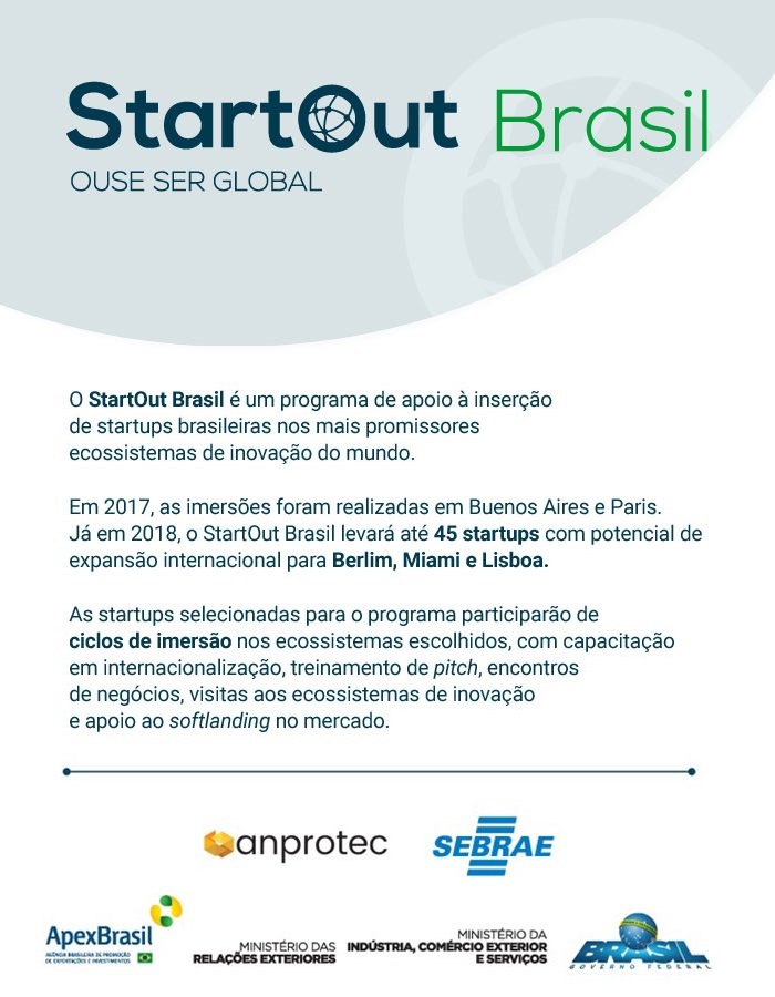 Anprotec's tweet photo. As inscrições para a imersão de Berlim do Programa StartOut Brasil terão início em breve! Para que sua startup não perca essa oportunidade, cadastre-se agora no site do StartOut Brasil e fique por dentro das novidades do programa. https://t.co/mJxvWhNIPh https://t.co/Kmbp2d4JjD