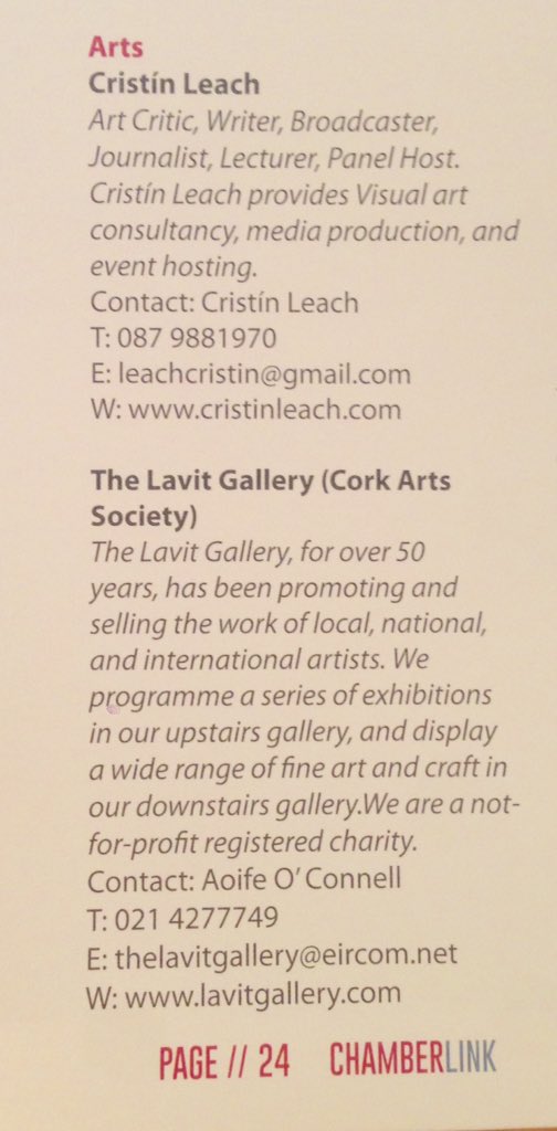 GalleryKinsale's tweet photo. Great to read in our @CorkChamber magazine 3 new members working in the arts have joined for 2018. If we can be of any assistance @cristinleach @LavitGallery @StPetersCork at any stage with anything don't hesitate to get in touch. Look forward to meeting you at events, Ken. https://t.co/iKQNeQh2rq