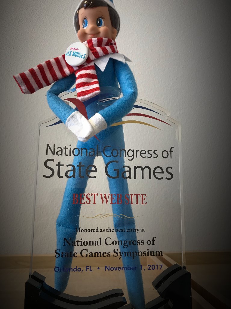 IowaGames's tweet photo. No Catch you can't have our @NCSGames 2017 Best Website Award, but you can check the site out at https://t.co/iTnduRNrKF. @catchdesmoines #Catchtheelf #elfontheshelf https://t.co/B6QaMNSd84