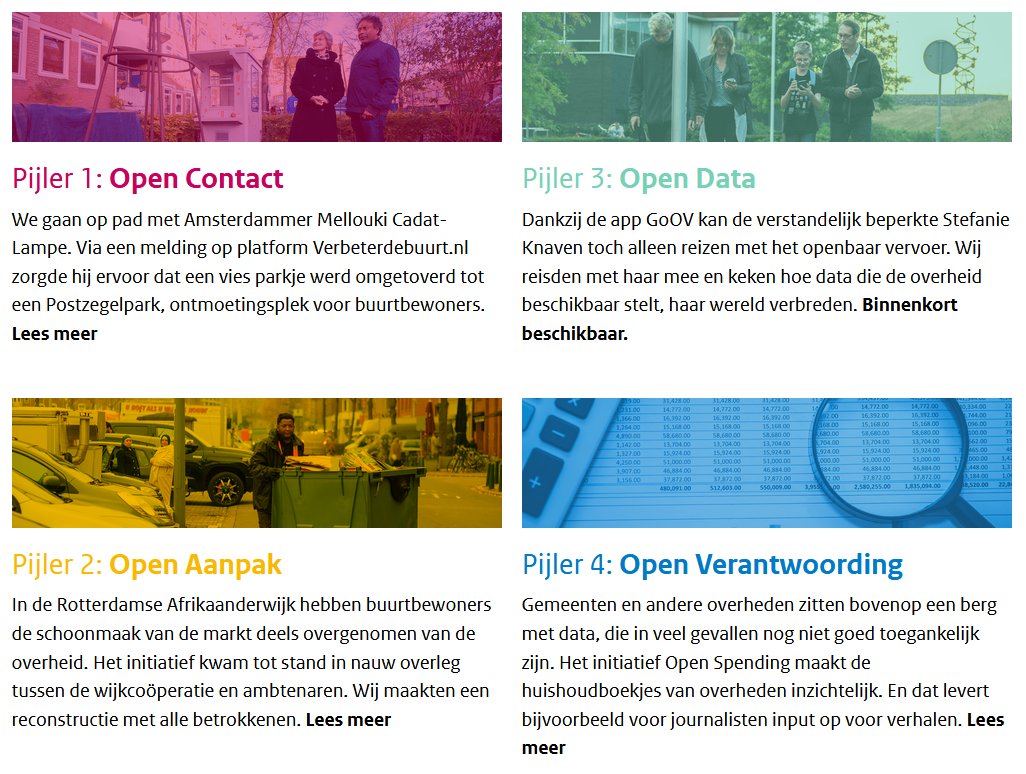 Wat levert Open Overheid op voor de samenleving? Dat laten we zien aan de hand van vier multimediale verhalen: open-overheid.nl/longreads/