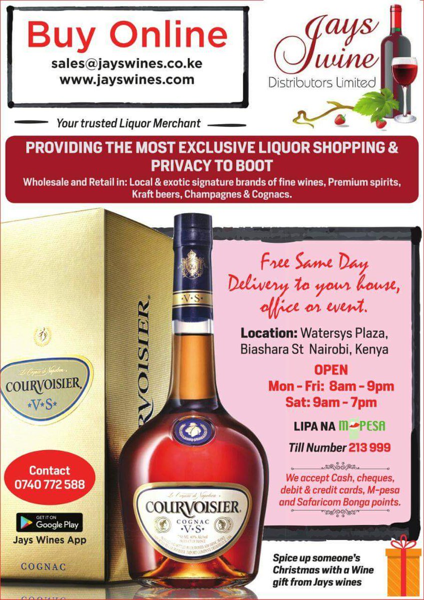 jays_wines's tweet photo. Festive season is here.
Order your drinks with us.
Get wine gifts for that person. :-) 
#ThePresidentsKeepers #KOT https://t.co/gvRrzvamFp