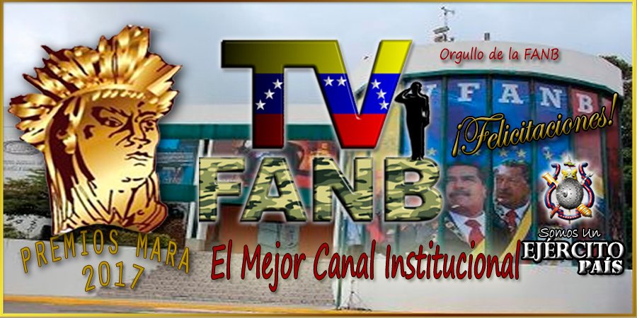 Educacion_MPPD's tweet photo. Felicitaciones a la Gran Familia que integra @TvFANB por recibir el Premio Mara 2017, como #MejorCanalInstitucional  Orgullo de nuestra #FANB 👏👏👏@NicolasMaduro @vladimirpadrino @CeballosIchaso @EMCOFANB #20Dic #FelizMiércoles https://t.co/n8KYpdkMwd