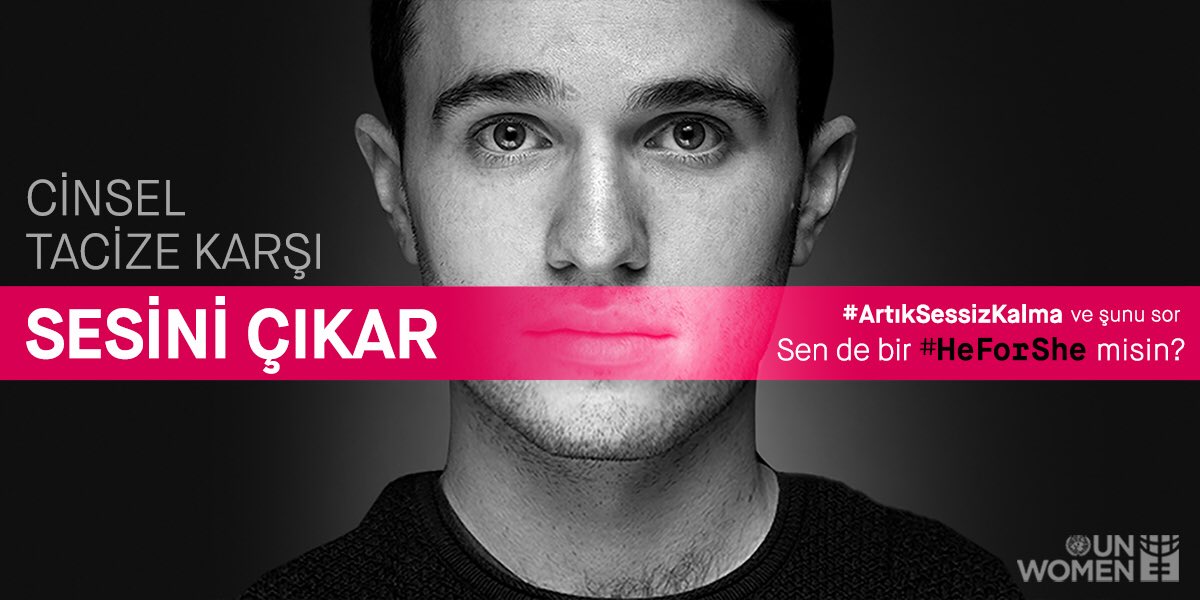 Eğer toplumsal cinsiyet eşitliğine inanıyorsan ve bunun sadece kadınların değil tüm insanlığın meselesi olduğunu biliyorsan, #CinselTacizeSon demek için #ArtıkSessizKalma Arkadaşlarını davet et ve sor: Sen de bir #HeForShe misin?